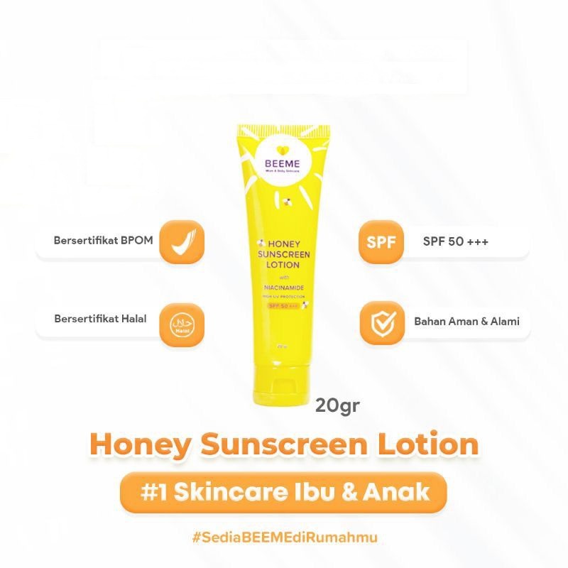 BEEME HONEY SUNSCREEN LOTION SPF 50++ 20GR / SUNSCREEN IBU DAN ANAK