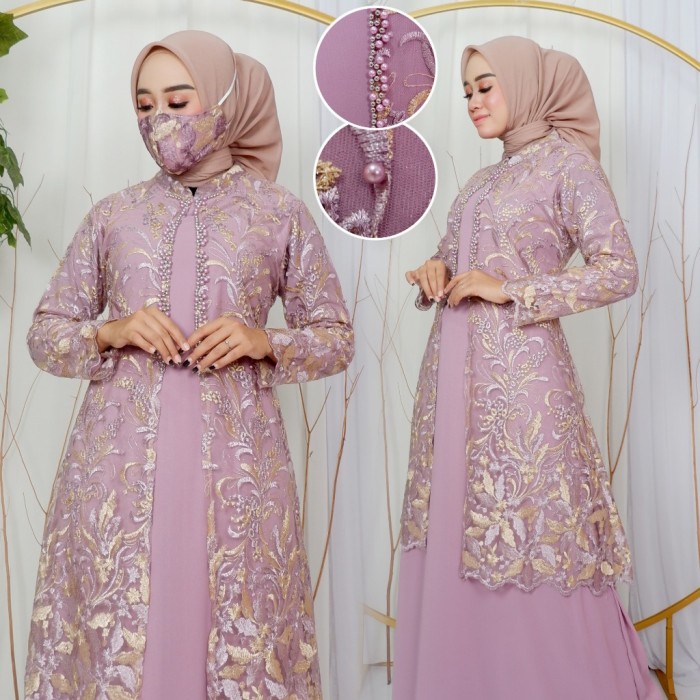 Termurah GAMIS TWO-TONE KARINA/GAMIS KEBAYA, DRESS BROKAT/DRESS PESTA,DREES - lavender, XXL