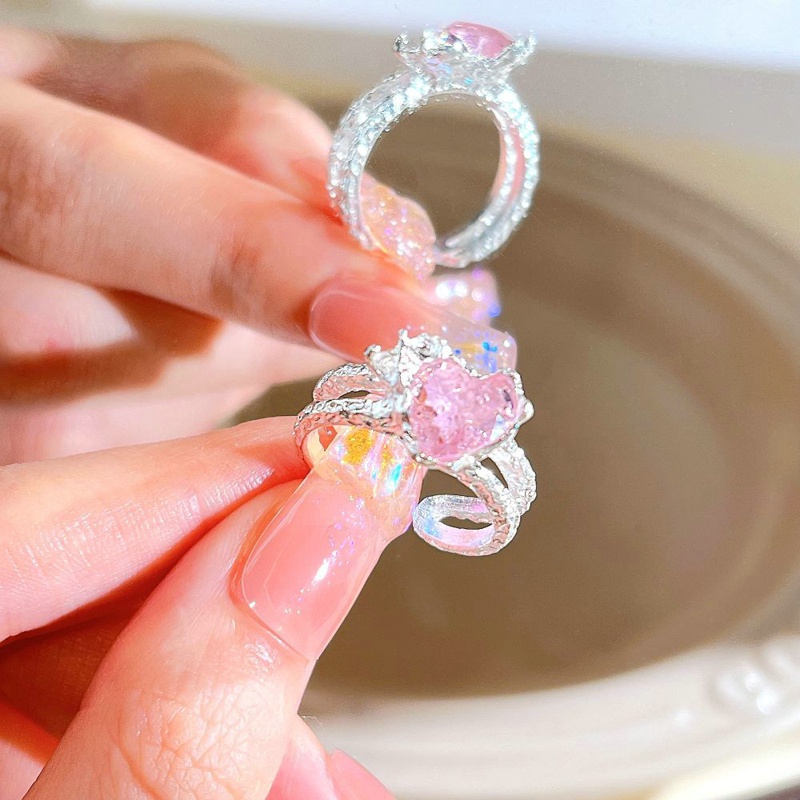 Pink Kristal Hati Ikatan Simpul Cincin Untuk Wanita Perempuan Y2k Kpop Manis Keren Terbuka Jari Cincin Pesta Fashion Perhiasan Hadiah2023Baru Ringan Mewah Serbaguna