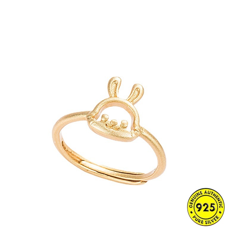 Cincin Kelinci Buram Emas 18K Cincin Terbuka Simple Lucu U1524