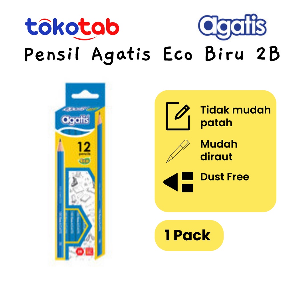 

Tokotab - [PAK/12Pcs] Pensil Tulis Pensil Agatis Eco Biru 2B Pencil Agatis Graphite Blue