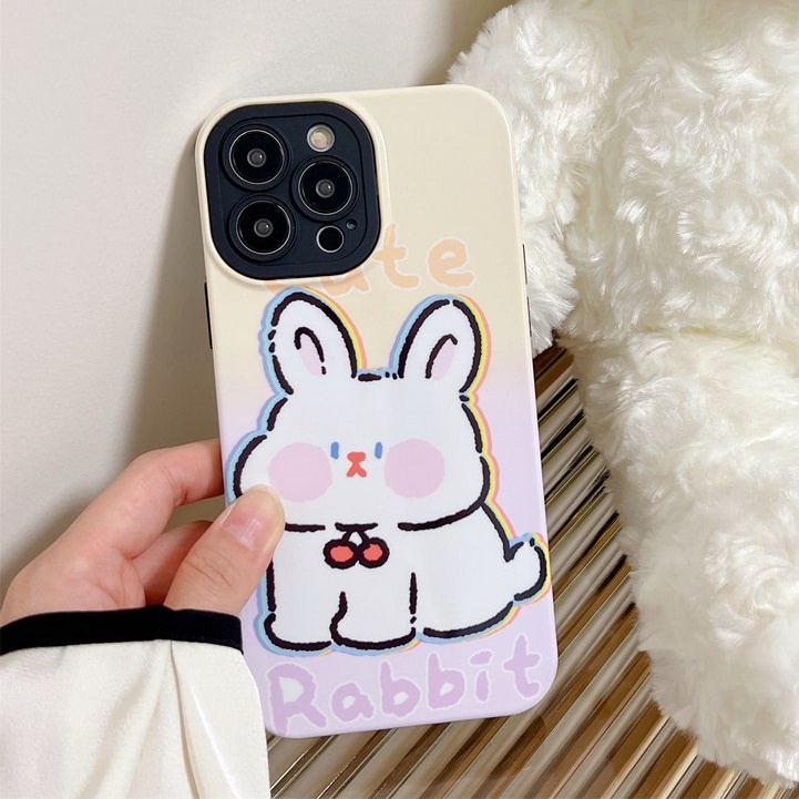 Lovely Kitty Bunny Hard Plastic Case HP iP iPhone 12 13 14 Pro Max 11 2in1 FTD Casing Apple