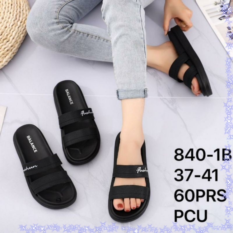 840-1B Original Balance Sandal Selop Motif Ban 2 Karet Wanita Empuk Elastis Impor Sendal Semi Wedges