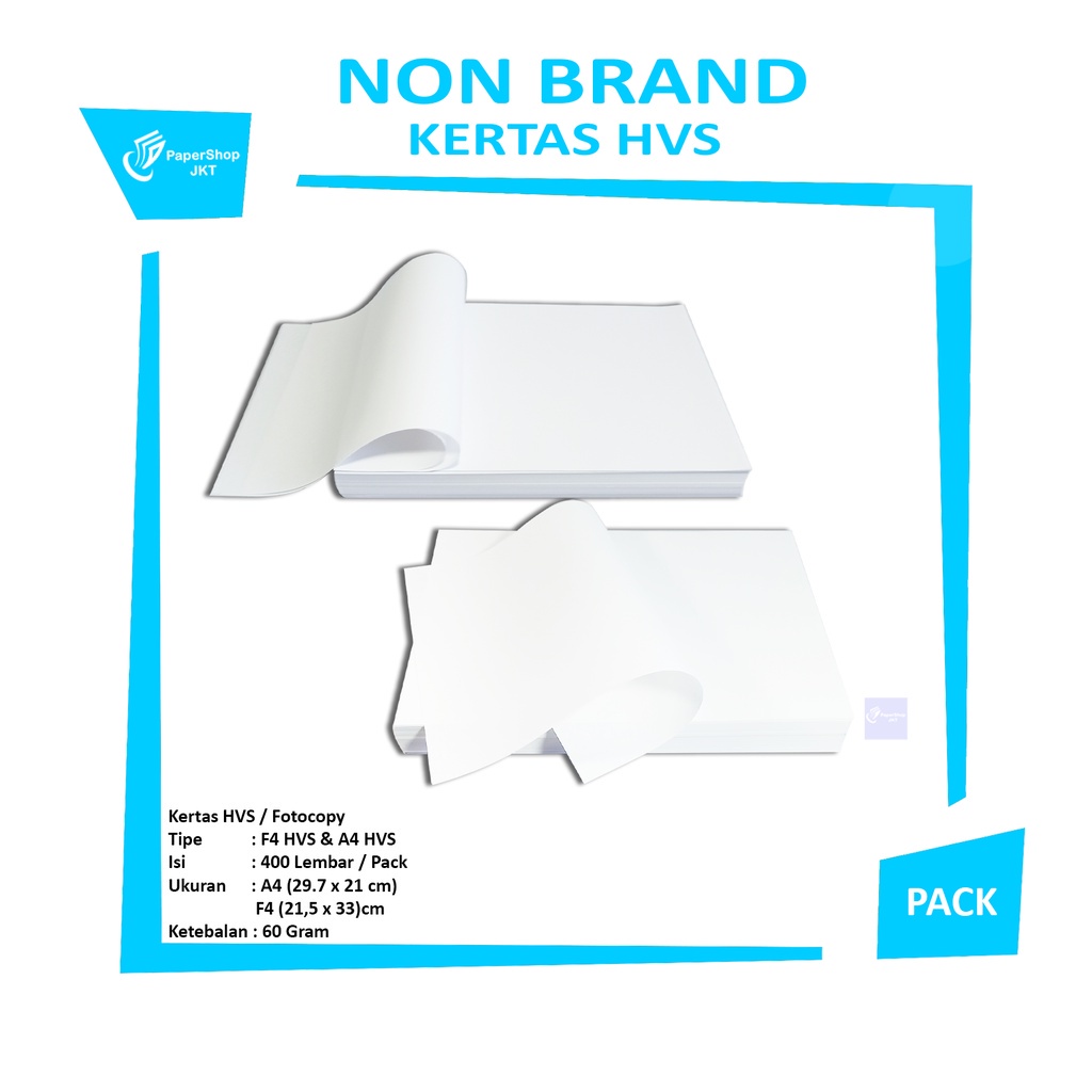 

Nonbrand - Kertas Hvs Putih F4 & A4 60gram - Pack