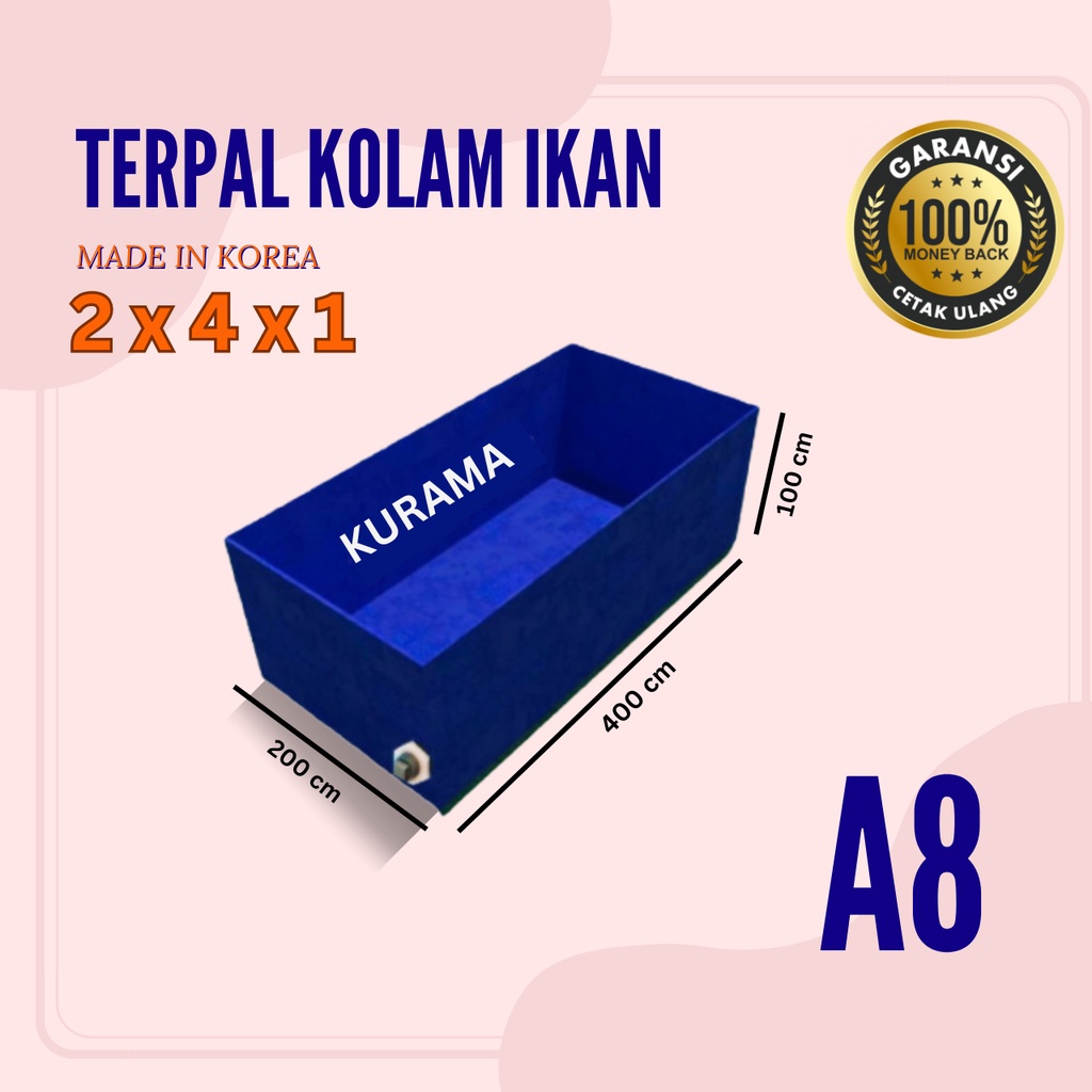 Terpal Kolam Ikan 2x4x1 / 200x400x100 Kolam Terpal A8 Kotak