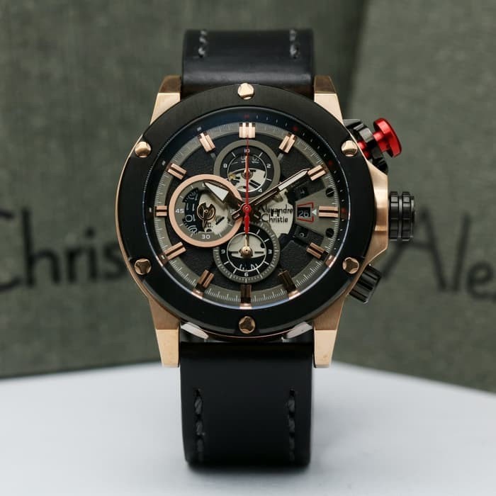 Jam Tangan Pria Alexandre Christie 6491 Original Rosegold Black