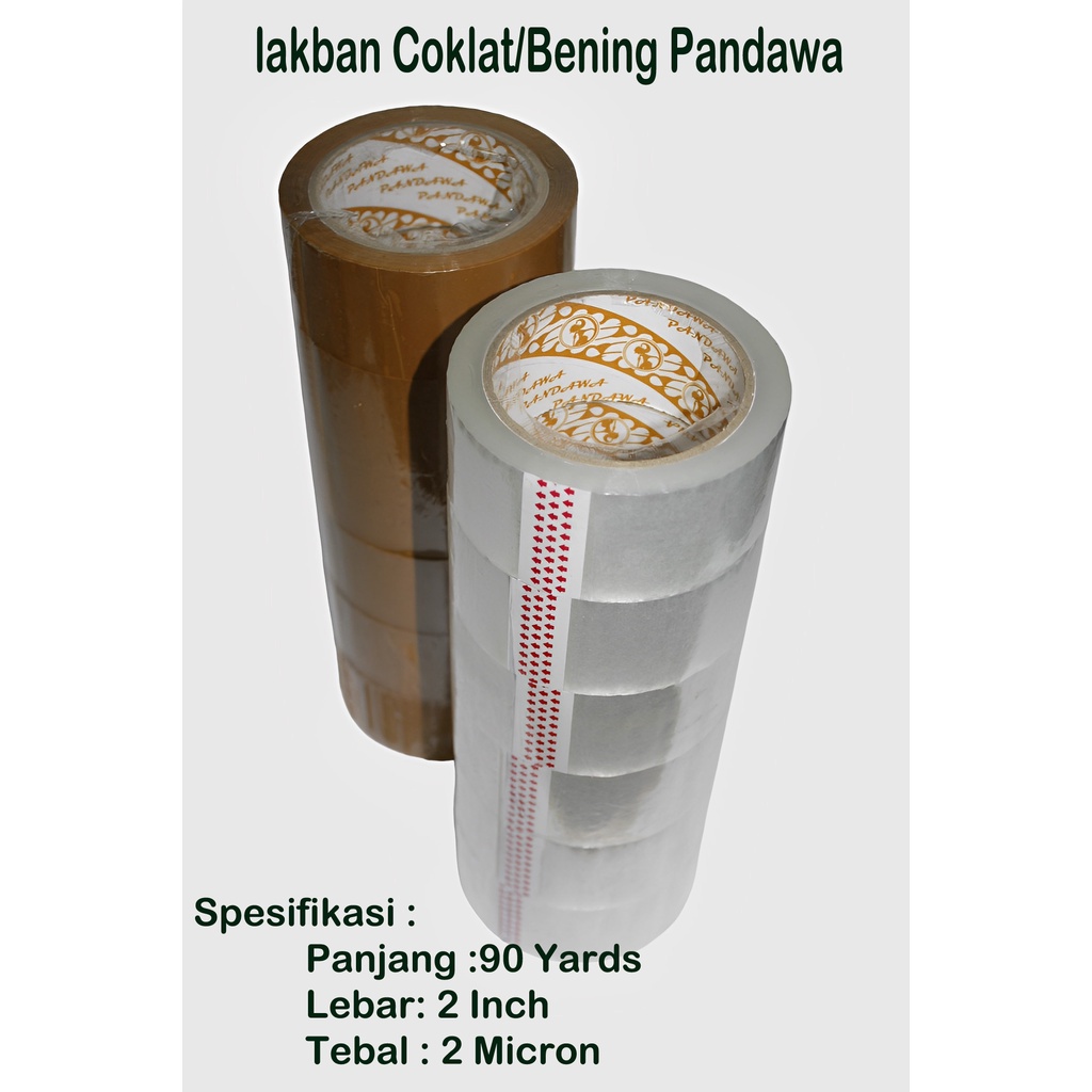 

Lakban Bening/Coklat 1Slop(6 roll)2Inch 45mm x 90Yards PANDAWA Pride Ekonomis -CETRO