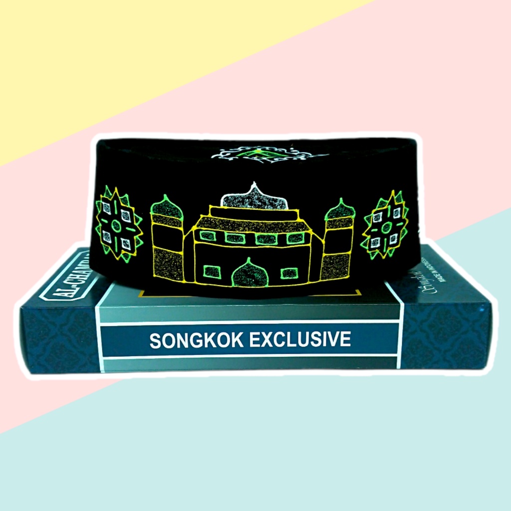Songkok Anak Gambar Masjid / Songkok Hitam / Songkok Hitam Polos / Kopyah Hitam Polos / Kopiah Polos