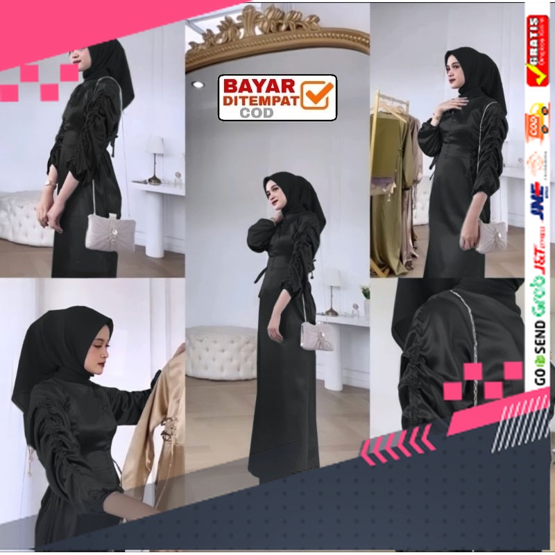 BAJU GAMIS MODEL BARU TERMURAH STYLE TRENDY /New Product Gamis Tangan Serut Belle L XL XXL Satin Mew