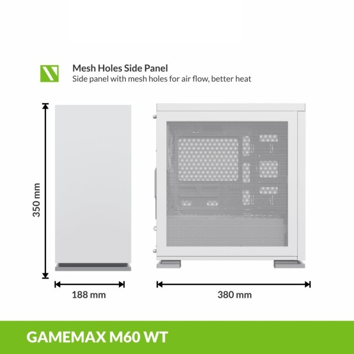 Casing GameMax M60 White Dual Mesh mATX Gaming PC Case