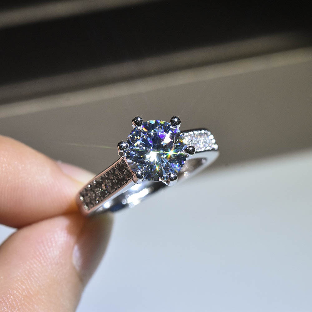 Goldkingdom Fashion Perhiasan Aksesoris Ready Stock Platinum Berlapis Bertatahkan Delapan Hati Delapan Panah Mosan Cincin Berlian Lengan Ganda Hidup Perempuan