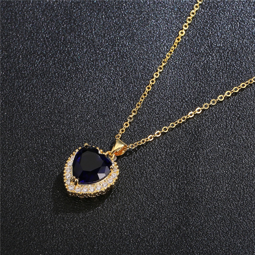 Goldkingdom Fashion Perhiasan Aksesoris Ready Stock Berlapis Emas Safir Kalung Wanita Eropa Dan Amerika Vintage Laut Hati Liontin Zirkon Perhiasan