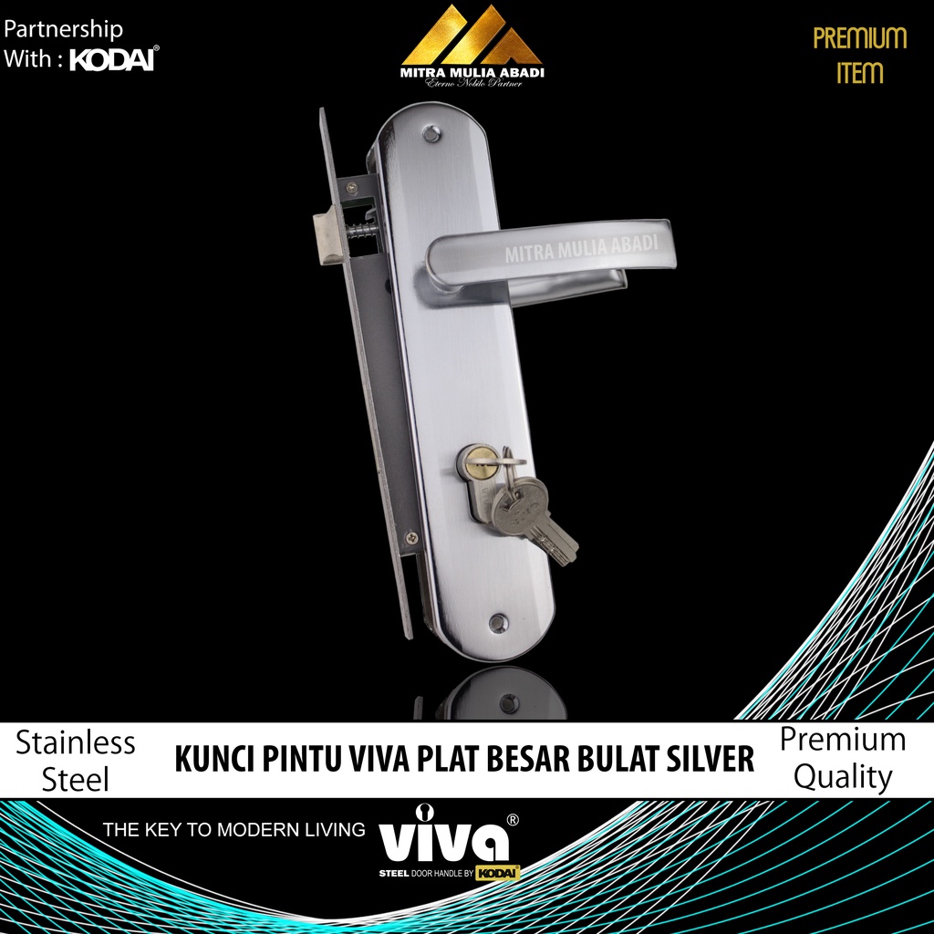 Kunci Pintu Besar Bulat Plat Silver 25 cm VIVA by Kodai I Gagang Bulat Lengkung