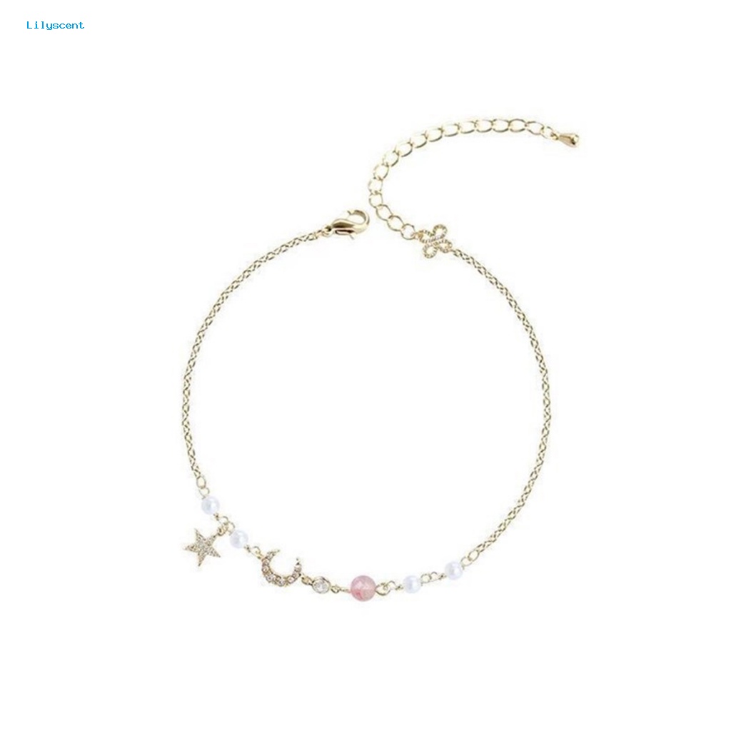 Lilyscent Gelang Rantai Alloy Untuk Pacaran Bintang Bulan Beads Chain Bracelet Shiny