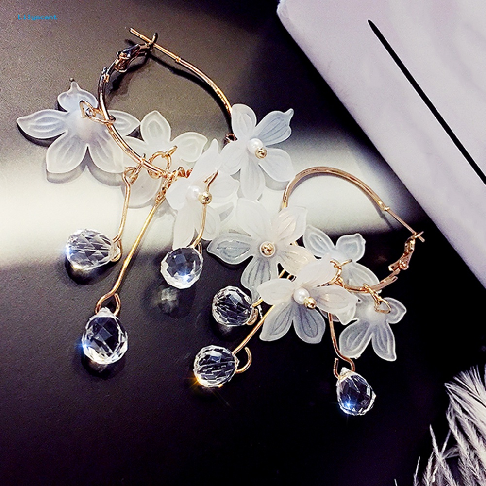 Lilyscent Elegan Wanita Akrilik Bunga Menjuntai Leaverback Anting Hadiah Perhiasan Pesta