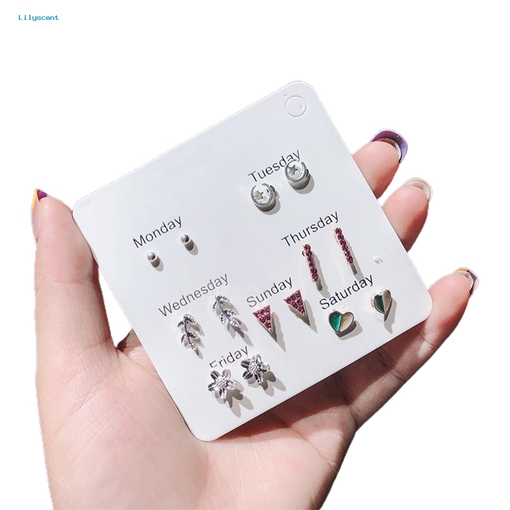 Lilyscent 6per7pasang Anting Stud Aksesori Untuk Pesta Berlian Imitasi Berkilau Ear Studs Heart