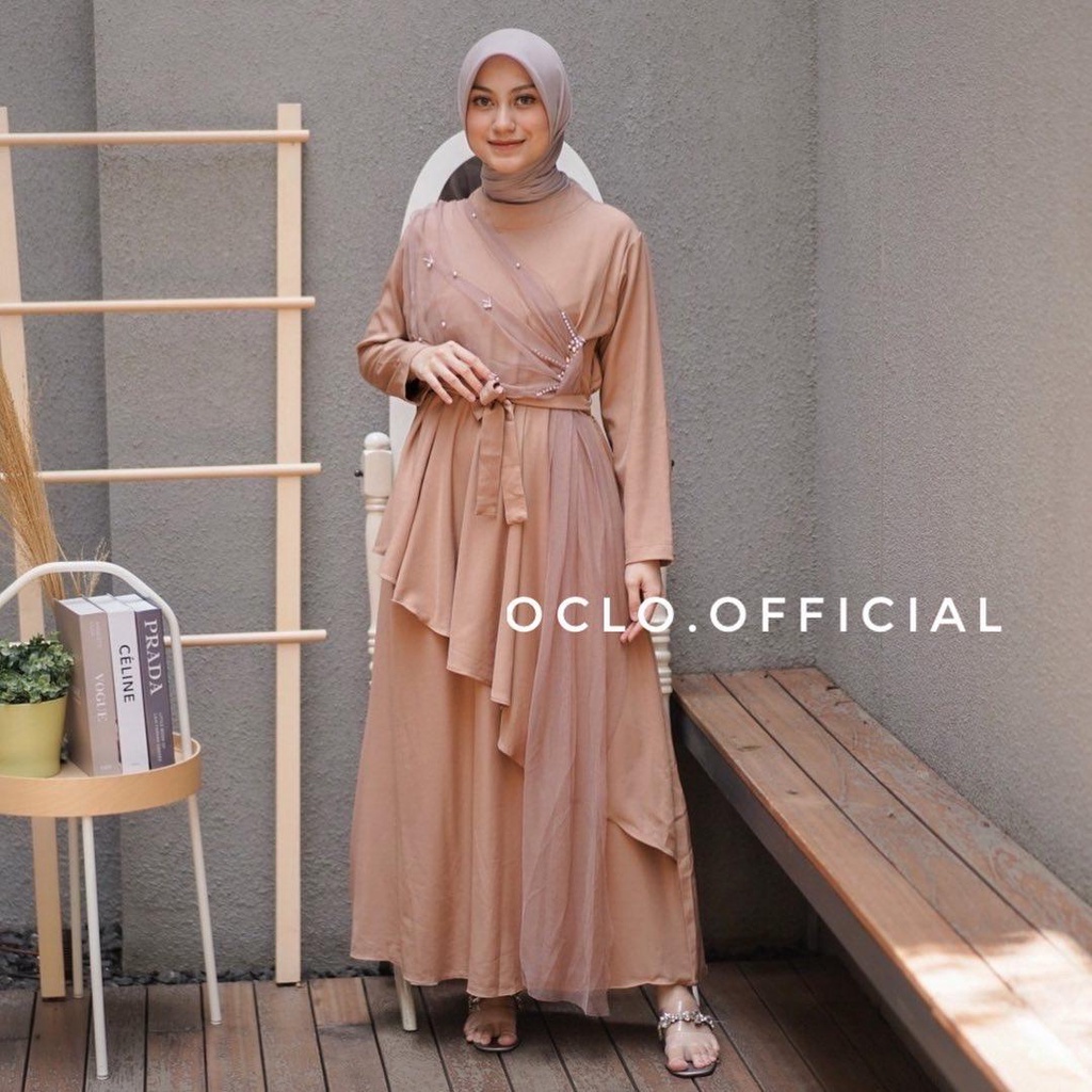 Oclo Atmania Dress Gamis Gaun Wanita Brukat Manik Lengan Panjang OCL00465