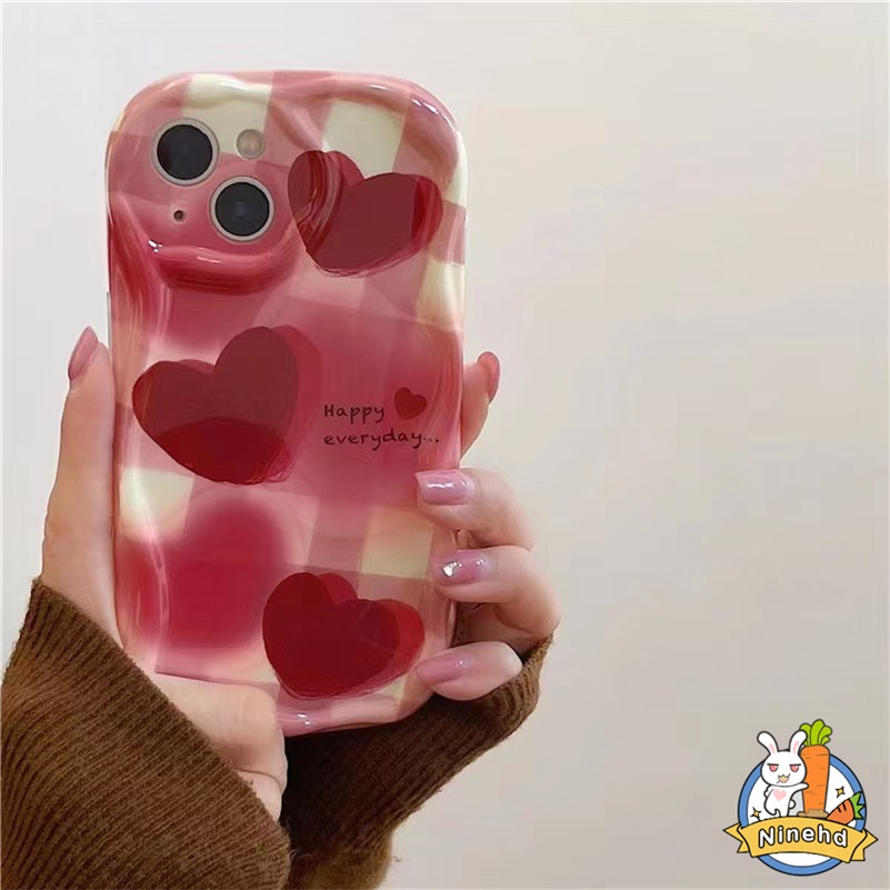 IPHONE Casing Kompatibel Untuk Iphone14 13 12 11 Pro Max X Xr Xs Max8 7 6 6s Plus SE ins Gaya Korea Checker Love Graffiti Phone Case Anti Jatuh Glossy Silikon Soft Case Cover Pelindung