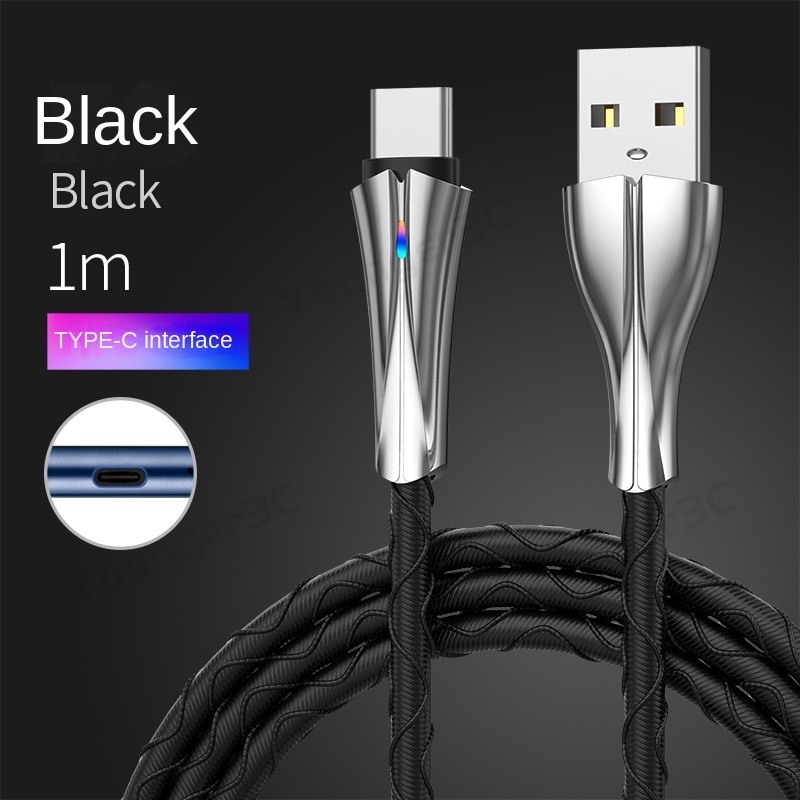 5a Kabel Data Woven Pengisian Super Cepat Dengan Lampu Indikator Zinc Alloy Charging Cable Android Type-C Fast Charging Data Line