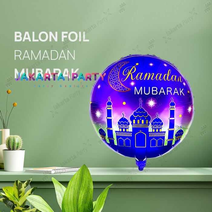 Balon foil bulat eid mubarak /Eid mubarak / lebaran / idul fitri Biru