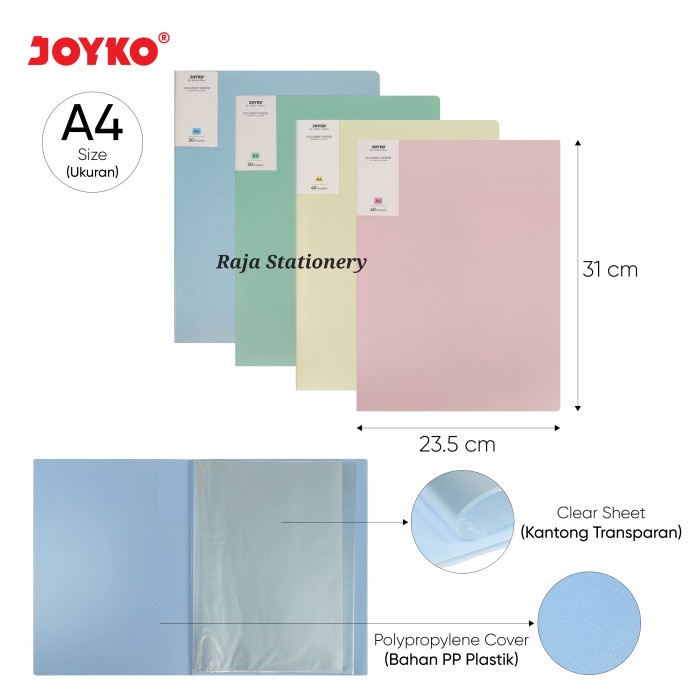 

Joyko Document Keeper A4 F4 Clear Holder PASTEL Map Dokumen Album - A4, 20 Lembar