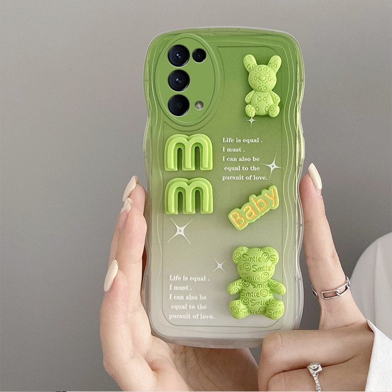 Gloden tree Phone Case Untuk OPPO Reno 55g Casing Ponsel 3D Alphabet Bear Pelindung Kamera Pelindung Penutup Belakang Couple Case