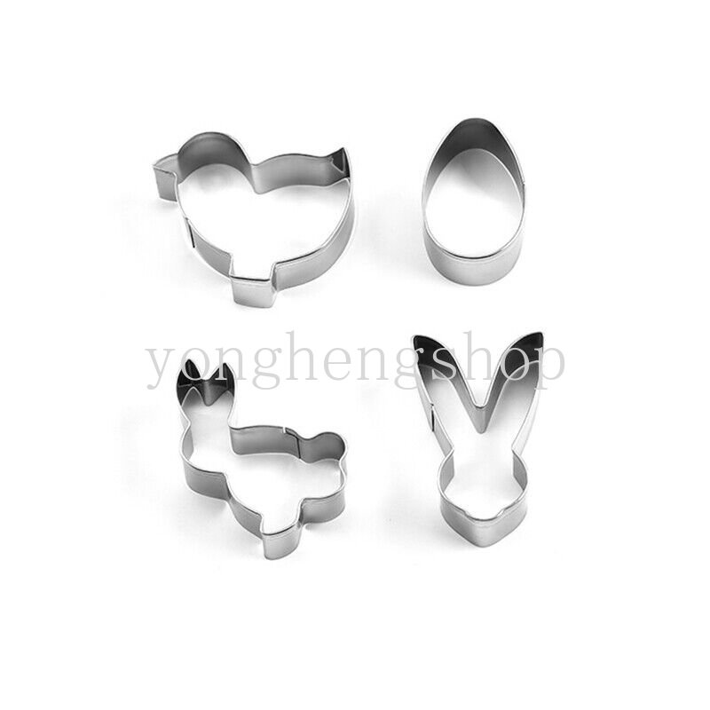 4pcs/set Stainless Steel Cookie Cutter 3D Paskah Telur Bunny Biskuit Cetakan Kue Dekorasi Bakeware Dapur DIY Pastry Baking Mold