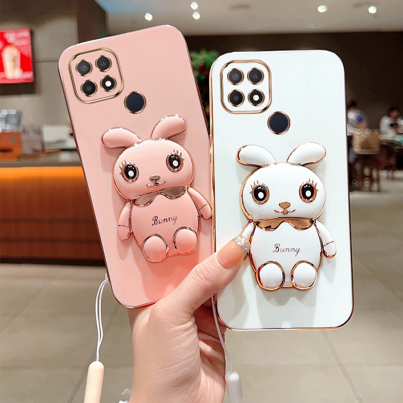 Andyh Case Handphone Untuk OPPO A15 A15S A35 Lucu Kartun Kelinci Kecil Tepi Lurus Soft Shell Mengirim lanyard Silikon
