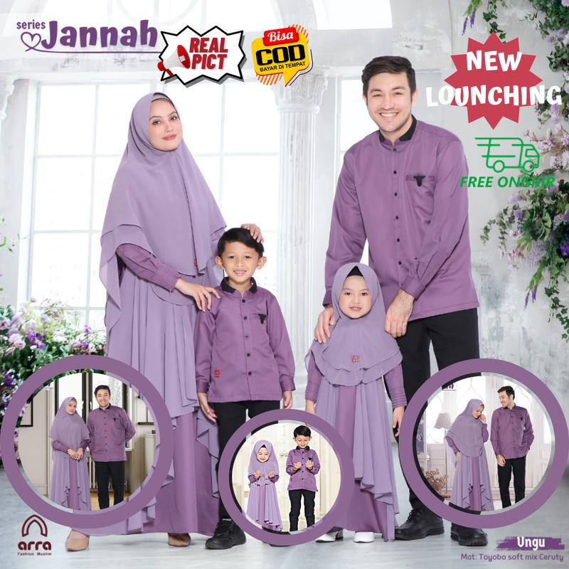 Sarimbit Keluarga 2023 Lebaran Arra Series Jannah Warna Ungu Baju Couple Keluarga Lebaran 2023