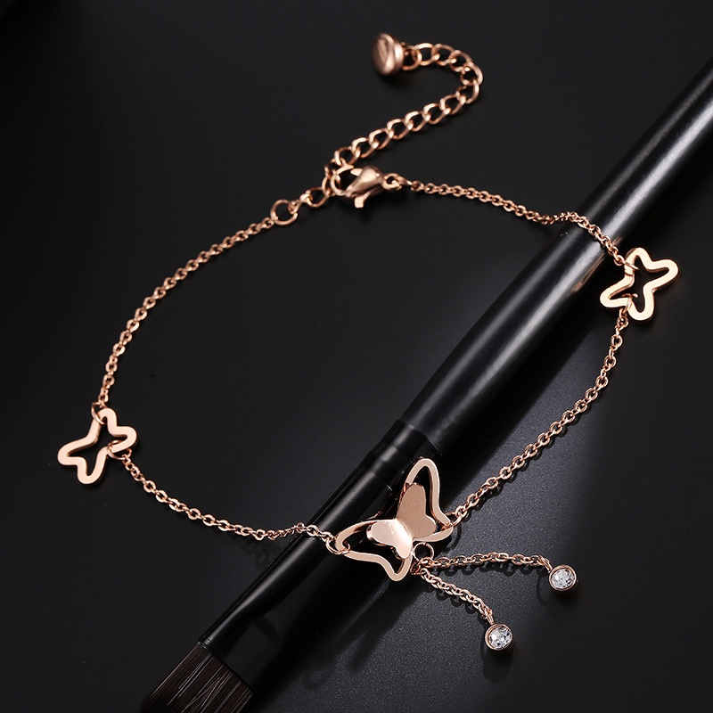 Fashion Musim Panas Temperamen Berongga Geometris Kupu-Kupu Bor Ganda Rumbai Gelang Ankle Chain Jewelry