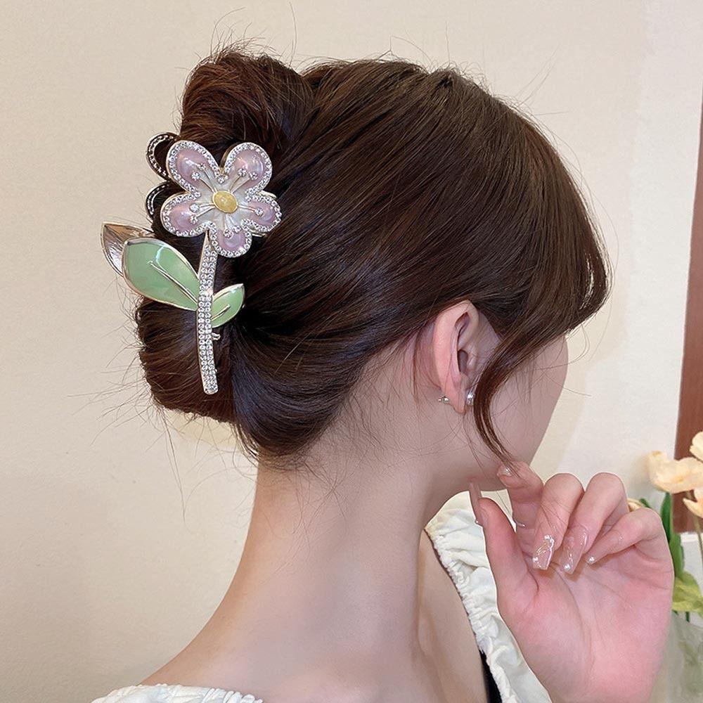 Needway Bunga Rambut Cakar Kepribadian Ins Vintage Geometris Heardress Untuk Gadis Ponytail Holder Fashion Hiasan Kepala Zirkon Wanita Hair Clip