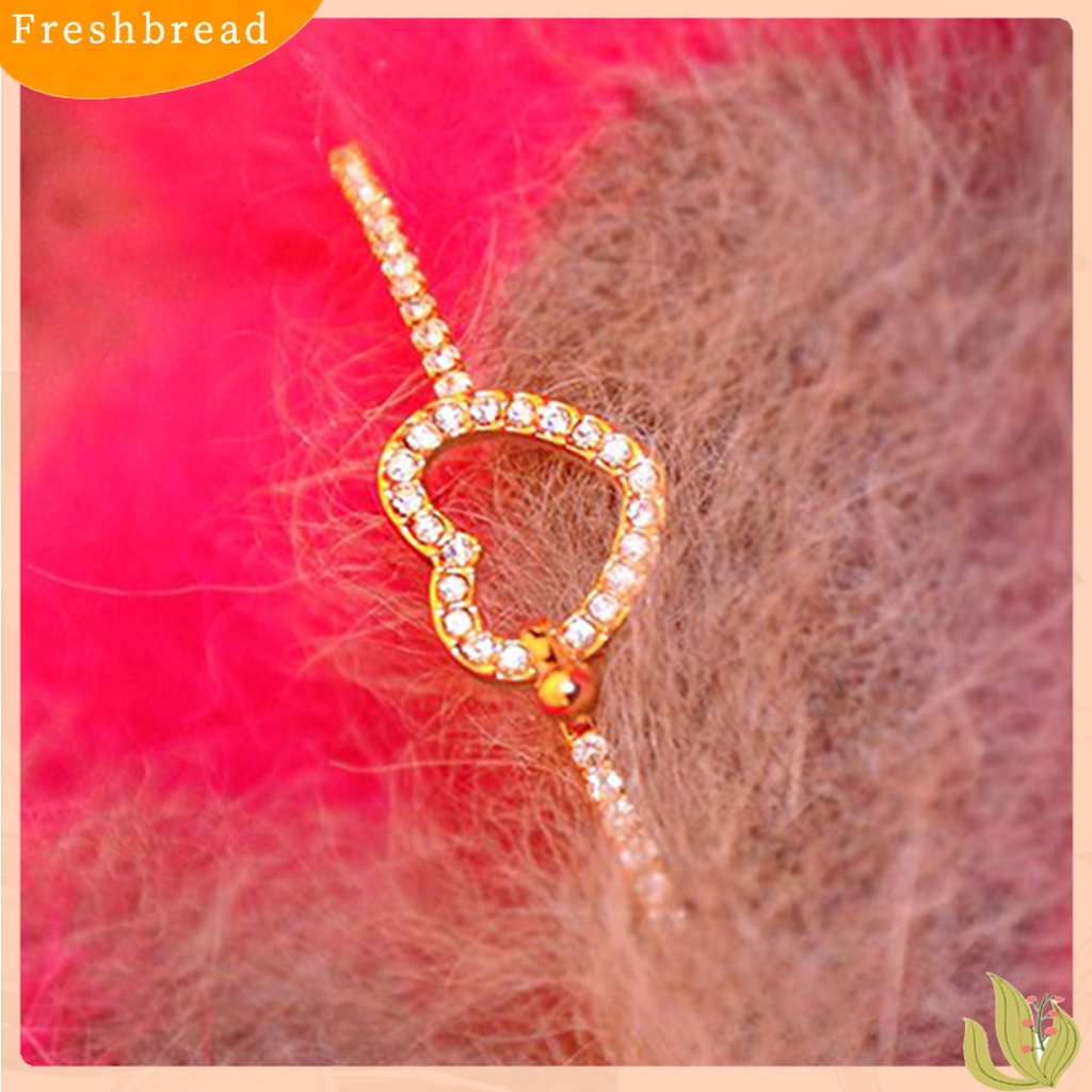 &lt; Freshbread &gt; Slim Bangle Cinta Hati Pesona Mewah Golden Kristal Berlian Imitasi Gelang Slim Bangle Untuk Wanita