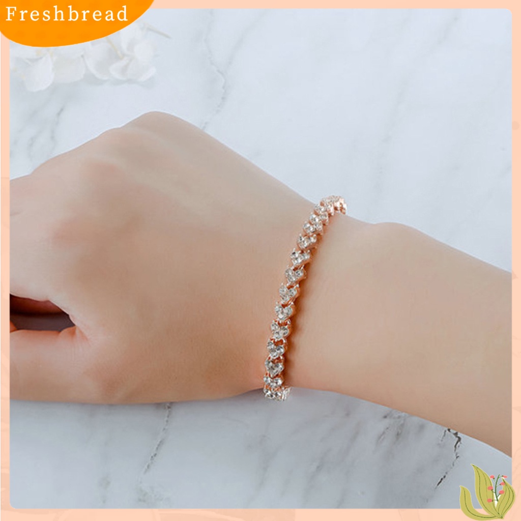 &lt; Freshbread &gt; Wanita Gelang Hati Kristal Imitasi Fashion Mengkilap Semua Pertandingan Bangle Gadis Hadiah