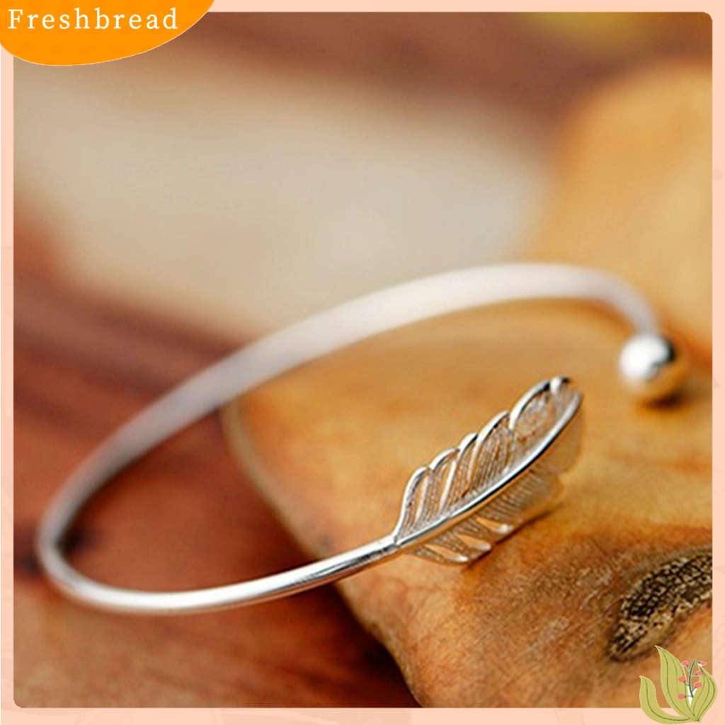 &lt; Freshbread &gt; Gelang Manset Bulat Warna Silver Copper Angel Feather Adjustable Simple Bangle Untuk Valentine Day