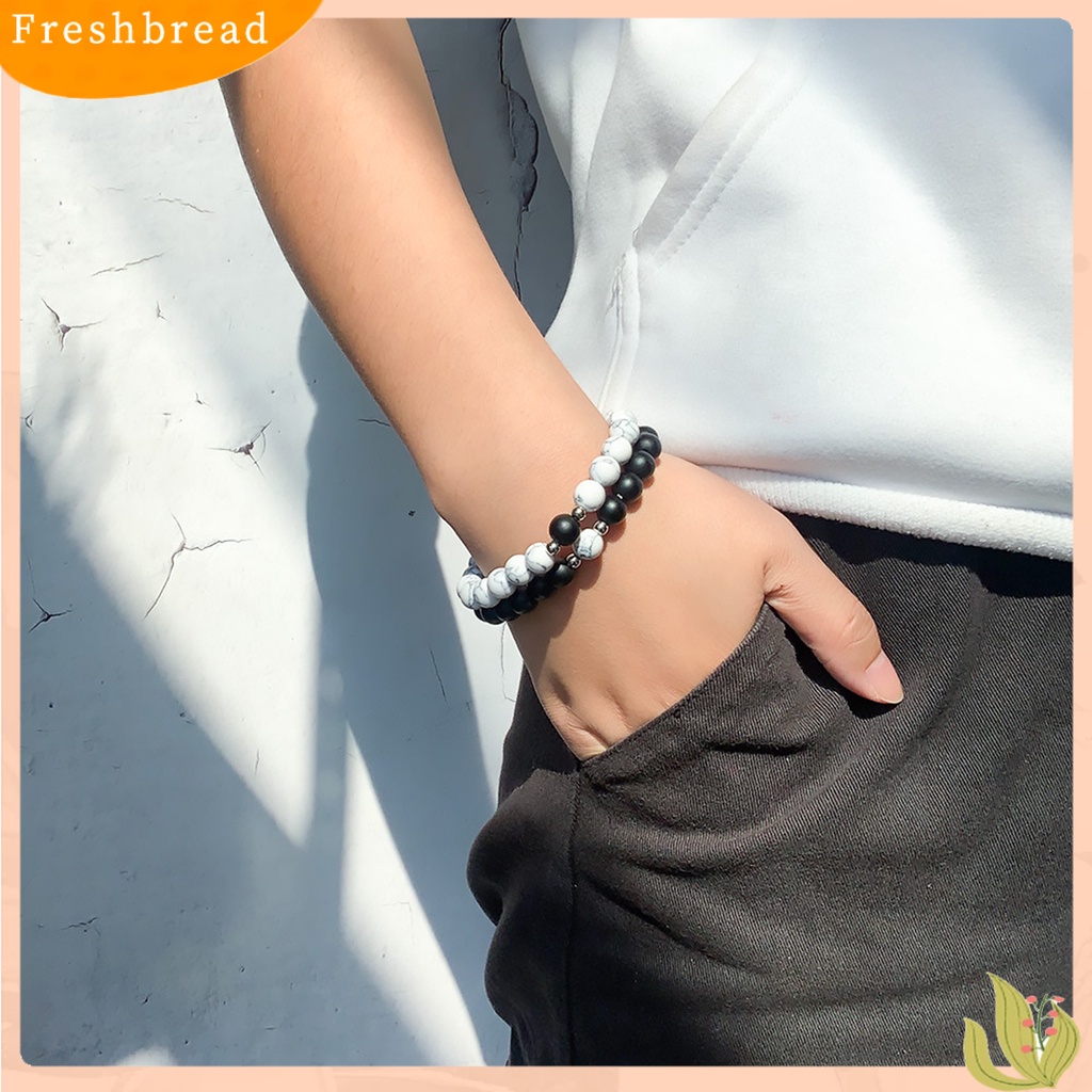 &lt; Freshbread &gt; 2Pcs Gelang Unisex Manik-Manik ic Perhiasan Batu Buram Anti Luntur Bangles Untuk Pacaran