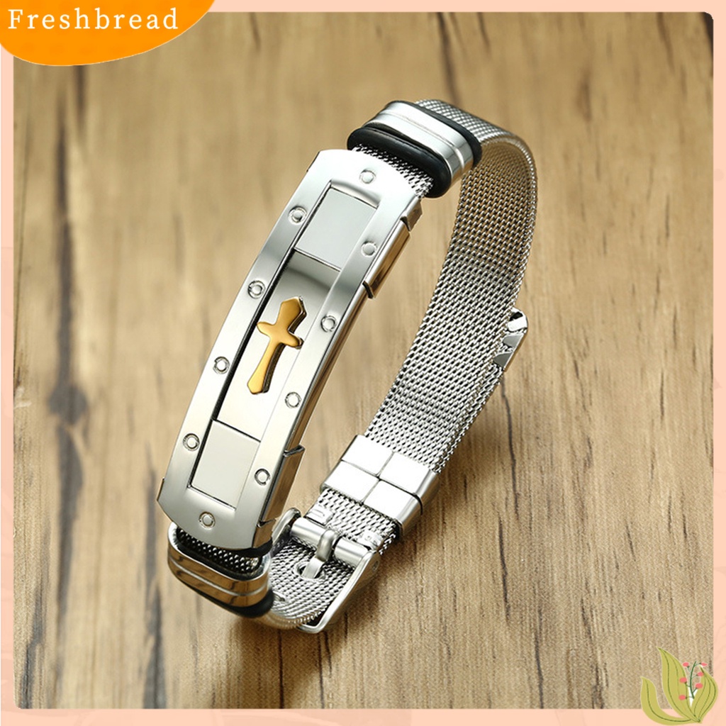 &lt; Freshbread &gt; Pria Gelang Salib Stainless Steel Indah Permukaan Halus Yang Dapat Disesuaikan Pergelangan Tangan Bangle Hadiah