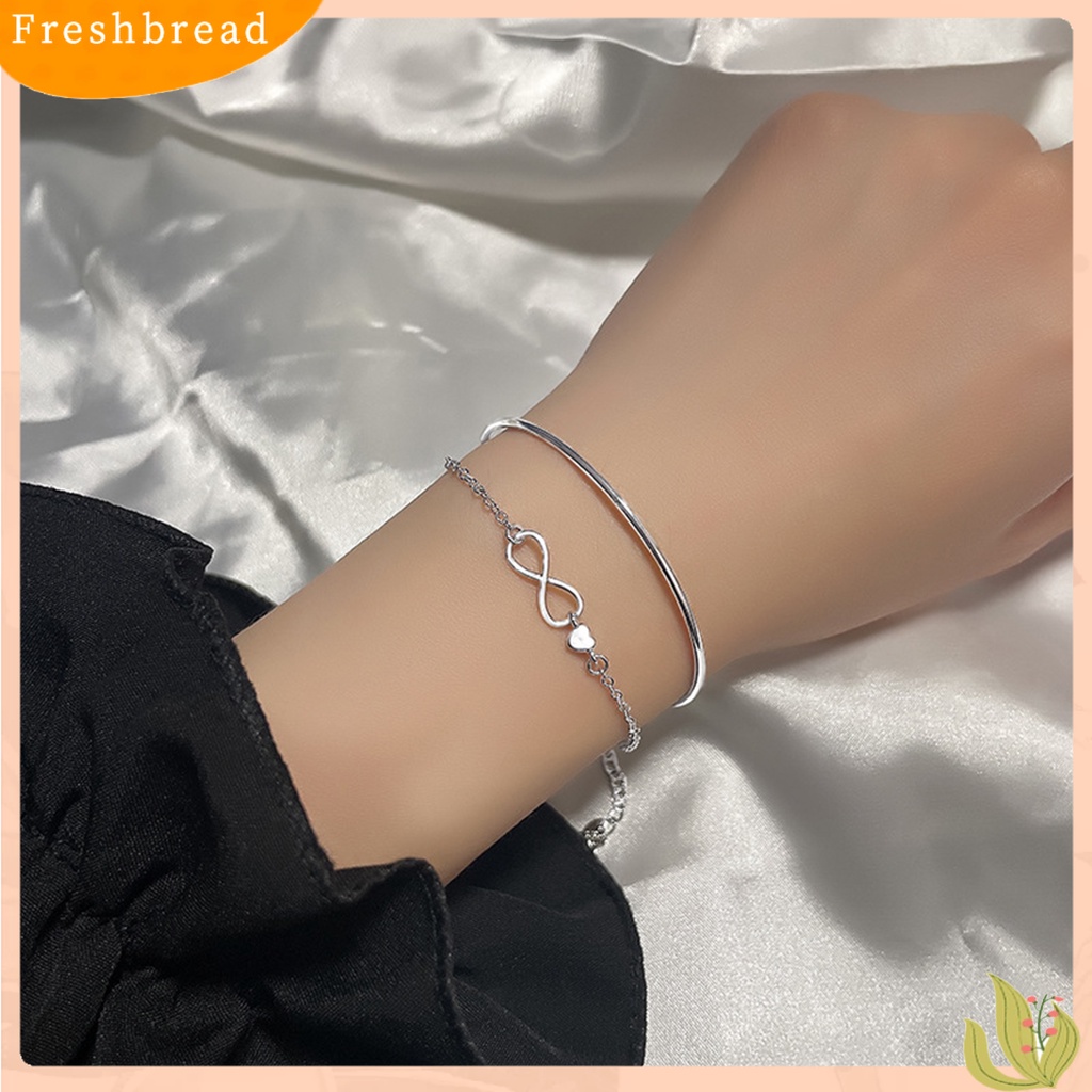 &lt; Freshbread &gt; Wanita Gelang Lapisan Ganda Kilau Cerah Liontin Cinta Abadi Electroplating Anniversary Souvenir Unfading Infinity Charm Bracelet Bangle Untuk Pakaian Sehari-Hari