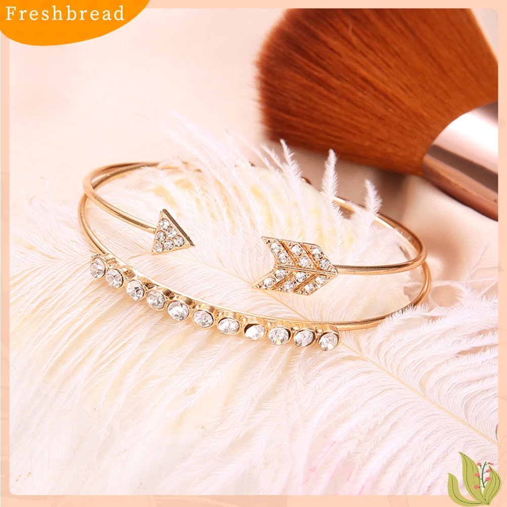 &lt; Freshbread &gt; 2Pcs/Set Mode Lingkaran Panah Berlian Imitasi Terbuka Bangle Gelang Wanita Perhiasan