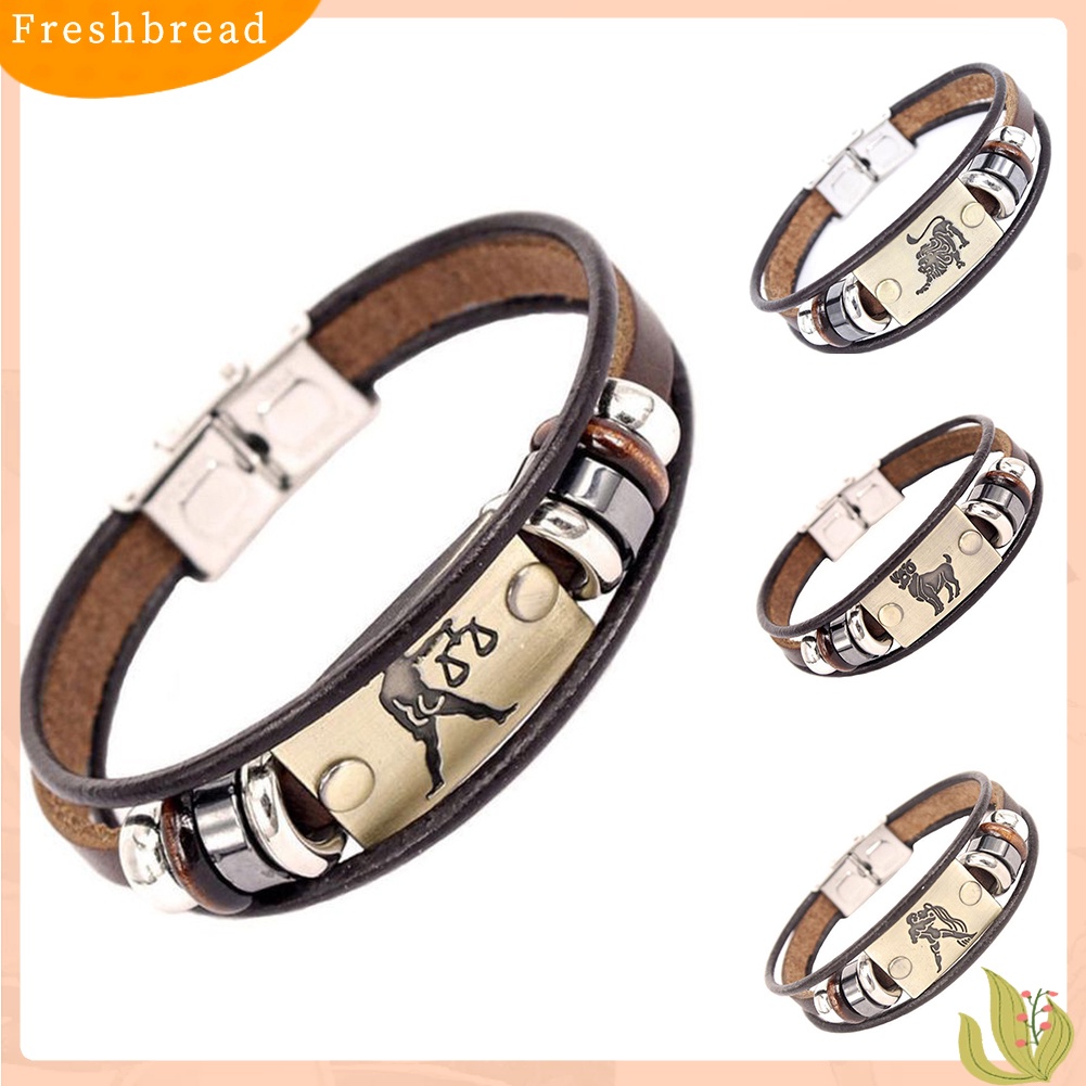 &lt; Freshbread &gt; Retro Unisex 12stelasi Multi Layer Braided Faux Leather Gelang Perhiasan