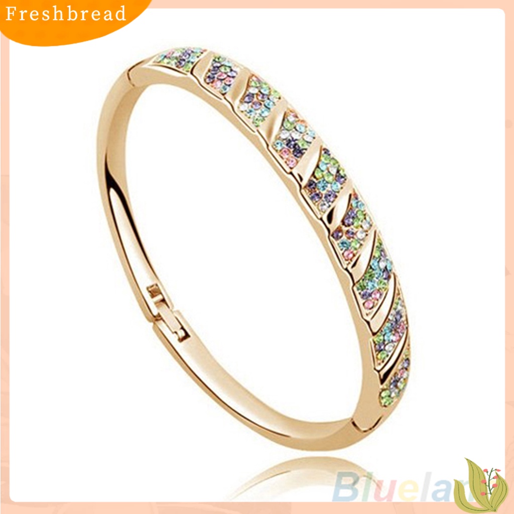 &lt; Freshbread &gt; Wanita Pengantin Slim Mengkilap Berlian Imitasi Bangle Gelang Pertunangan Pernikahan Perhiasan