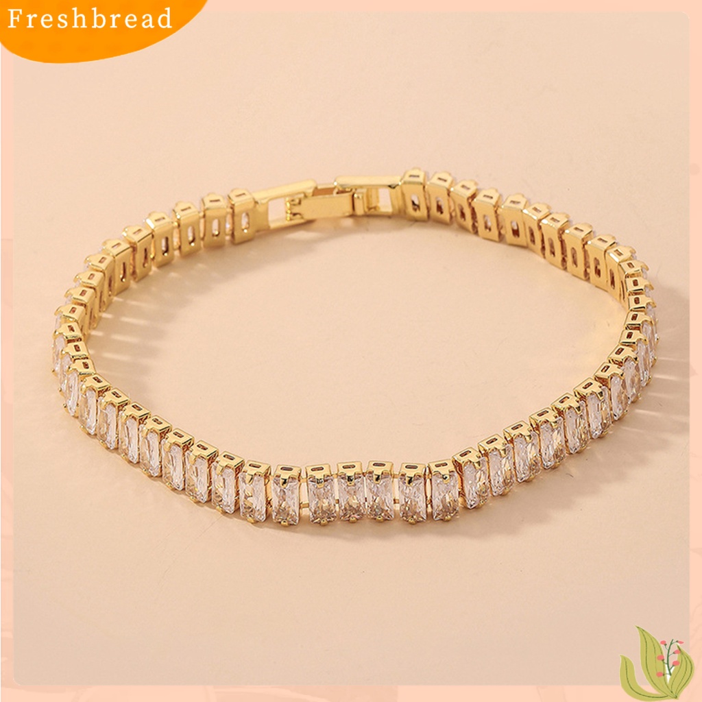 &lt; Freshbread &gt; Gelang Wanita Geometris Cubic Zirconia Aksesori Ringan Berkilau Gelang Untuk Pernikahan