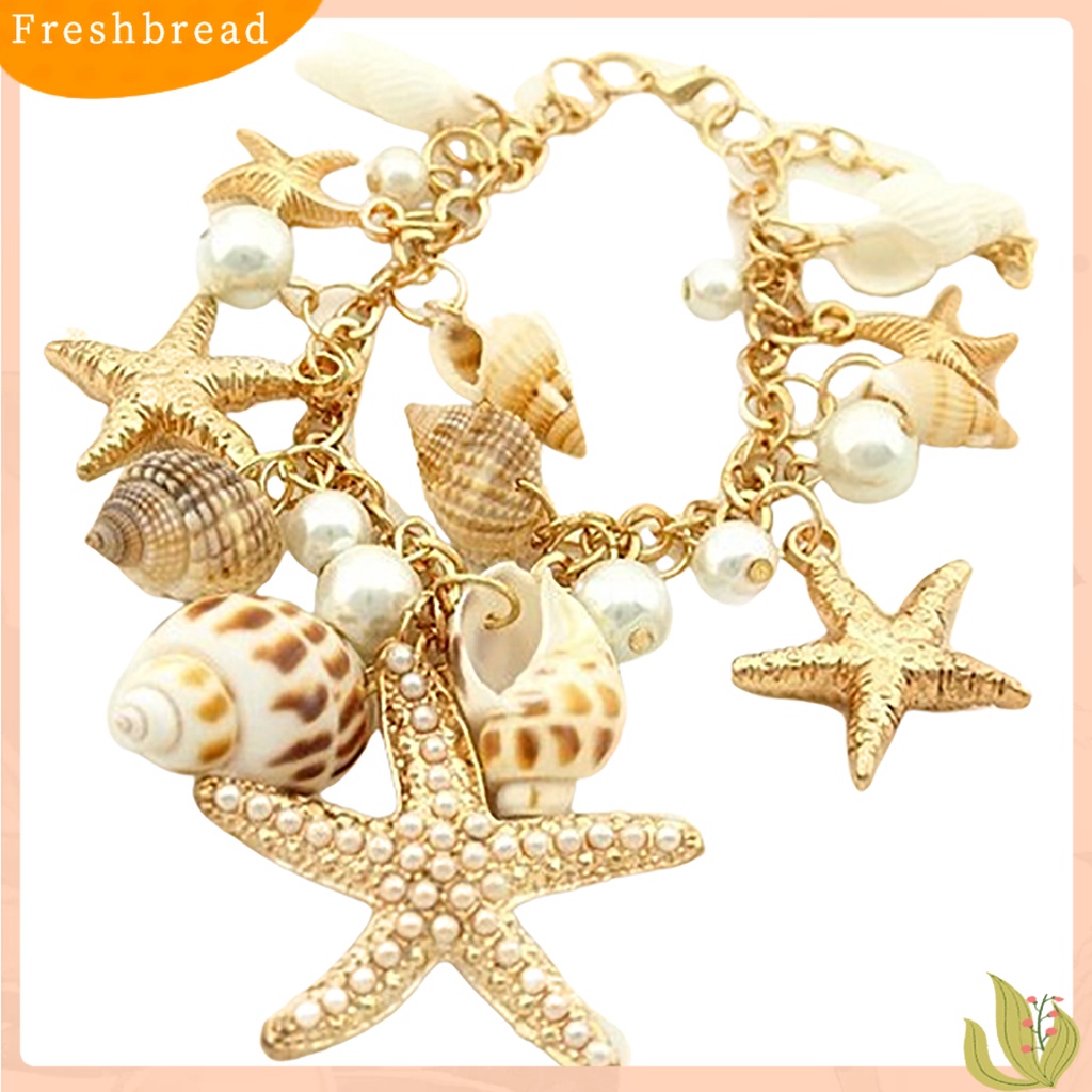 &lt; Freshbread &gt; Gelang Pantai Lucu Adjustable Gelang Pantai Rantai Multi Gaya Laut Berlapis Emas