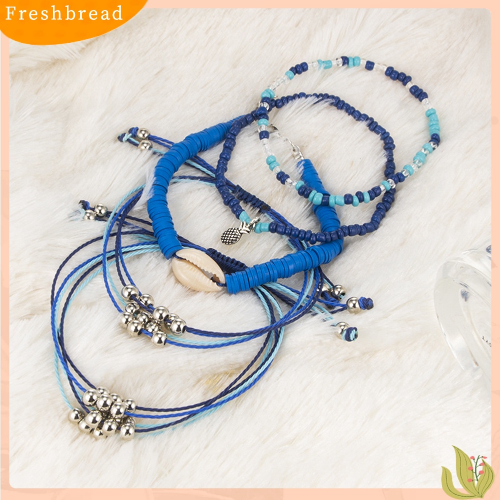 &lt; Freshbread &gt; 5Pcs/Set Boho Wanita Shell Nanas Pesona Manik-Manik Bangle Gelang Perhiasan Hadiah