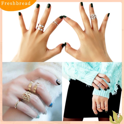 &lt; Freshbread &gt; 3Pcs Leaf Midi Finger Rings Set Perak Emas Tumpuk Diatas Knuckle Band Rings