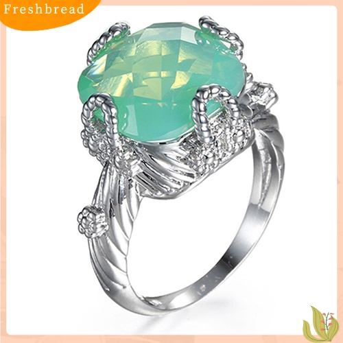 &lt; Freshbread &gt; Green Opal Wanita Perhiasan Pesta Pernikahan Cincin Lapis Perak Ukuran6 /7X8 /9 /10
