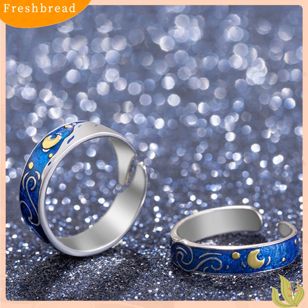 &lt; Freshbread &gt; Elegan Pria Wanita Enamel Bulan Pembukaan Jari Cincin Adjustable Pesta Perhiasan Hadiah