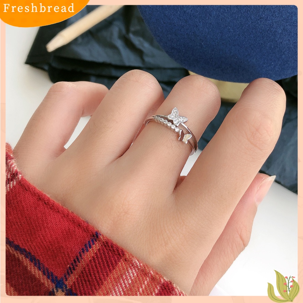 &lt; Freshbread &gt; Wanita Cincin Cahaya Mewah Berlian Imitasi Mengkilap Kupu-Kupu Dekorasi Cubic Zirconia Adjustable Dress Up Temperamen Berkilau Elektroplating Terbuka Cincin Perhiasan Aksesori