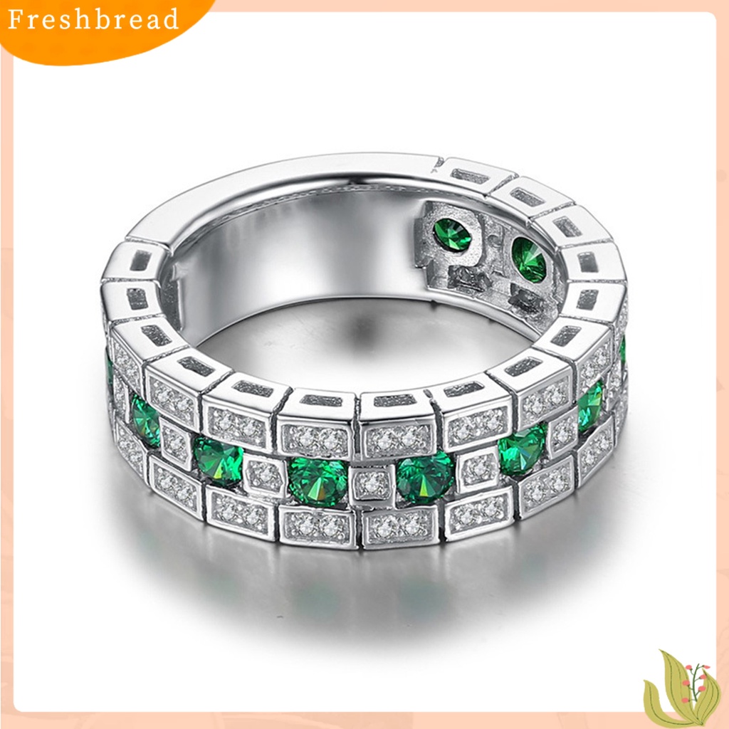 < Freshbread > Cincin Jari Bulat Lebar Perhiasan Bersinar Hijau Cincin Permata Imitasi Untuk Pesta Pernikahan Perjamuan Prom