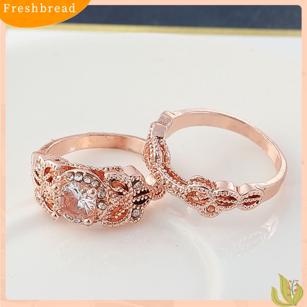 &lt; Freshbread &gt; 2Pcs Cincin Tunangan Cantik Indah Berlian Imitasi Elegan Cincin Pasangan Untuk Anniversary