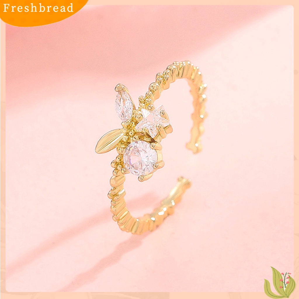 &lt; Freshbread &gt; Wanita Cincin Pembukaan Temperamen Yang Dapat Disesuaikan Tidak Rata Geometris Berlian Imitasi Cherry Bintang Jari Cincin Fashion Perhiasan